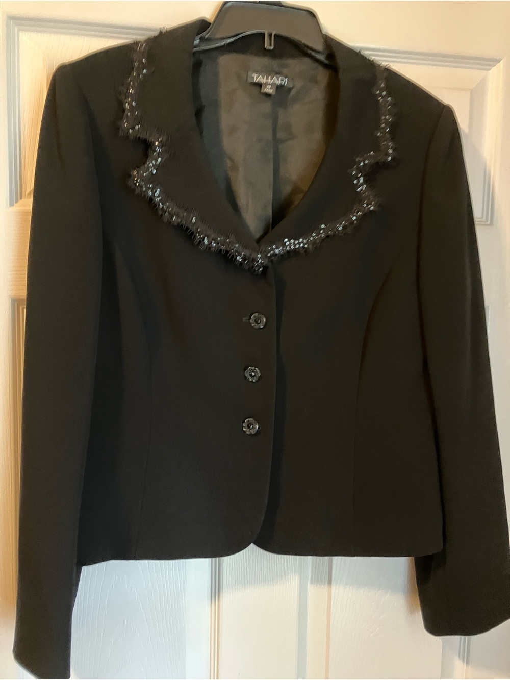 Tahari Black Beaded Collar Blazer Jacket